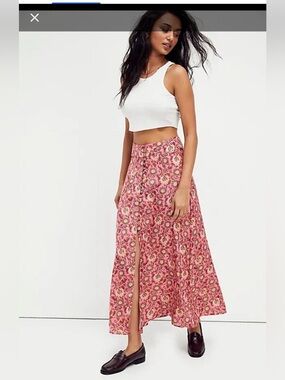 Free people Floral Pink Maxi Skirt with Front Slit
